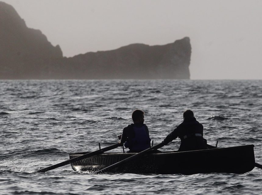 Rowing tradional Currach's  at the start of the Rathlin Sound Maritime festival in Ballycastle, the events lasts the rest of the week finishing on Rathlin Island next wekend. PICTURE KEVIN MCAULEY/MCAULEY MULTIMEDIA